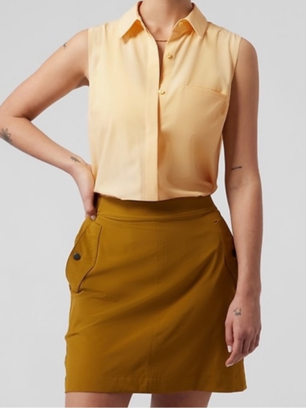 Athleta Urbanite Tank, Sleeveless Button Down, Yellow | Size XS Pit to Pit - 19”